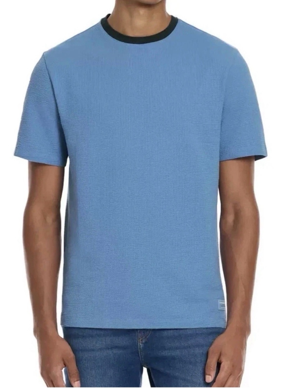Scotch & Soda Light Blue Short Sleeve Crewneck Tee with Dark Trim 97% cotton